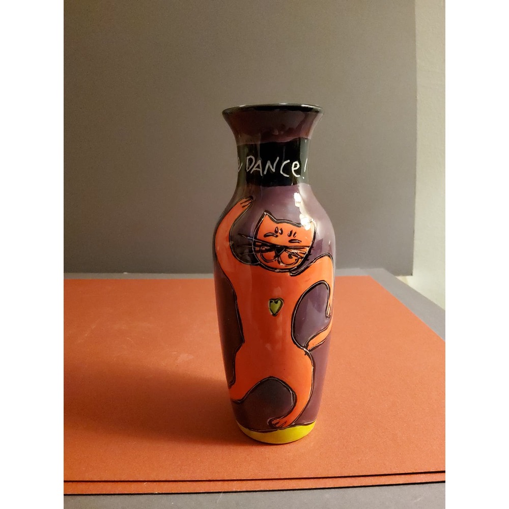 Happy Cat Dance Hand Painted Vintage Bud Vase